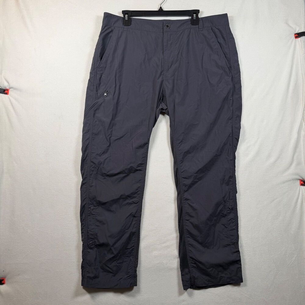 ExOfficio Insect Shield Pants Mens 38 Gray Nylon Travel Hiking Zip Pocket Adjust